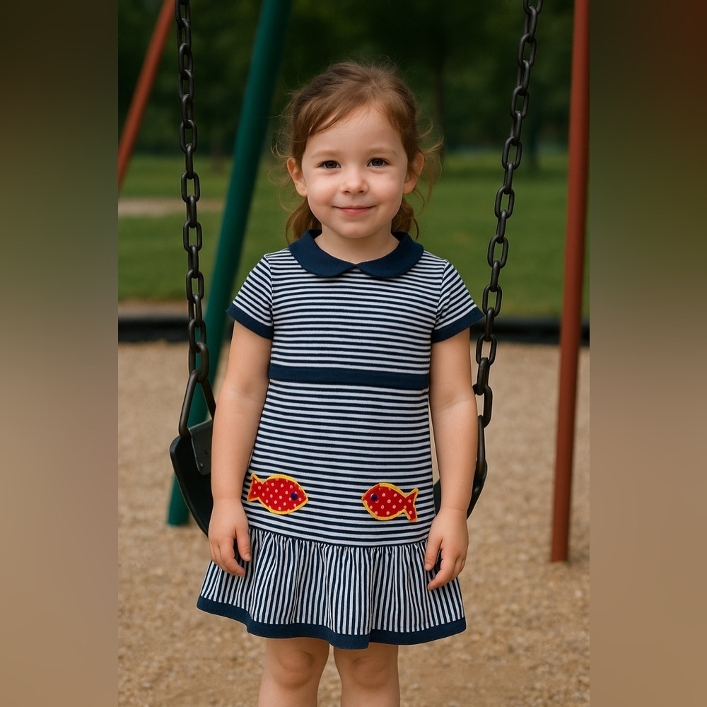 Blue and Red Dress with Heart Appliques